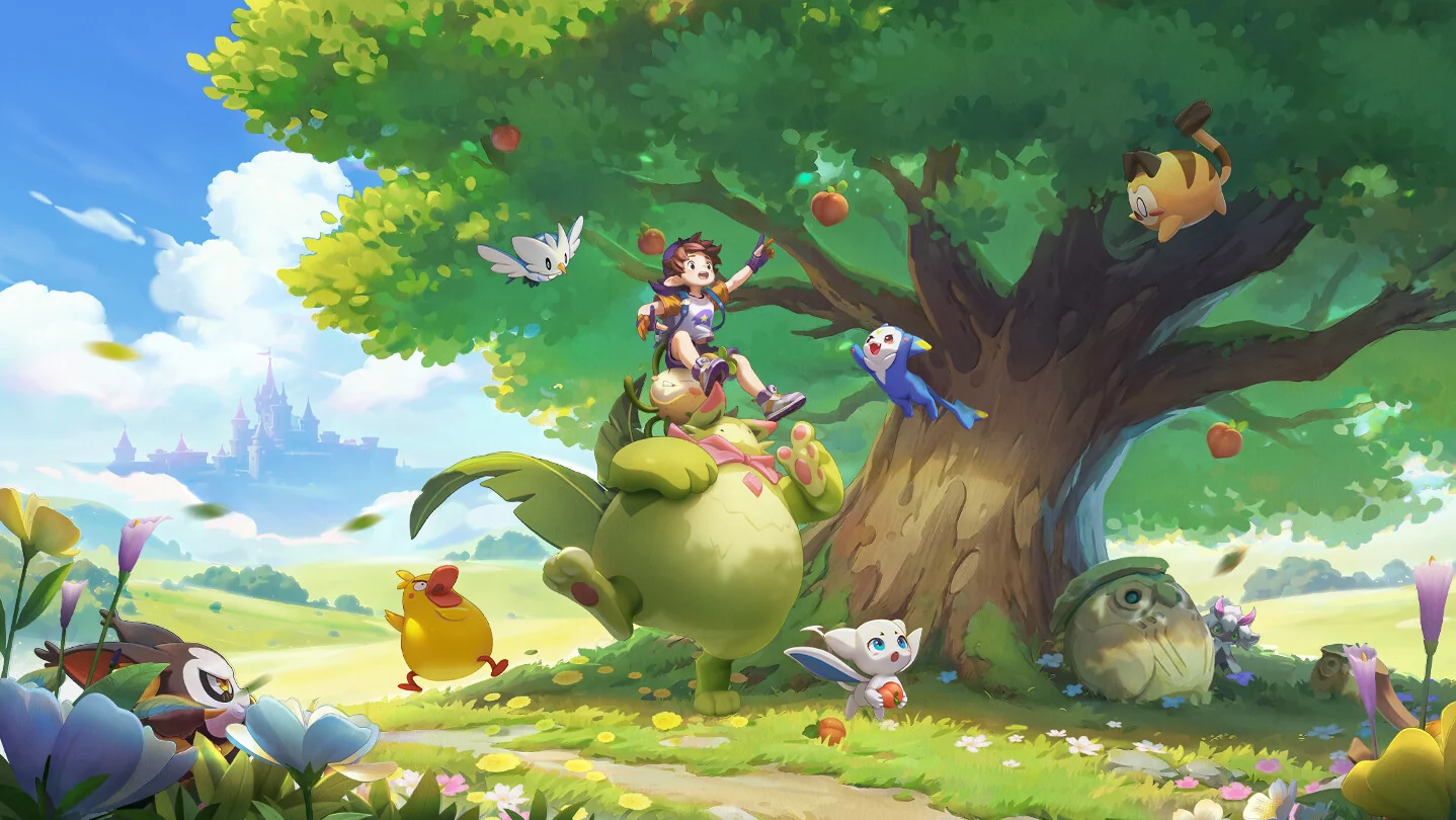 A Roco meets Jinies beneath a giant tree in the world of Roco Kingdom